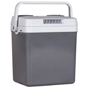 Frigorifero portatile Kibernetik KB25 grigio, 32 l, termoelettrico, con coperchio bianco e maniglia.