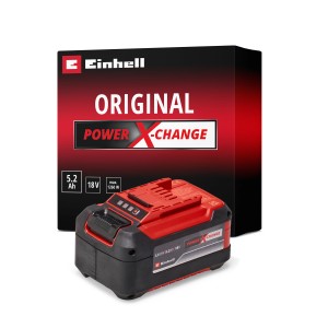 Batterie Einhell Power X-Change 18 V 5,2 Ah Plus, rouge et noire, avec indicateur de charge.