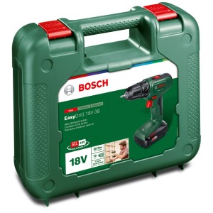 Avvitatore a batteria Bosch EasyDrill 18V-38 in valigetta verde con batteria.