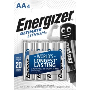 Energizer Ultimate Lithium AA batterie, confezione da 4. Batterie a lunga durata per dispositivi ad alta energia.
