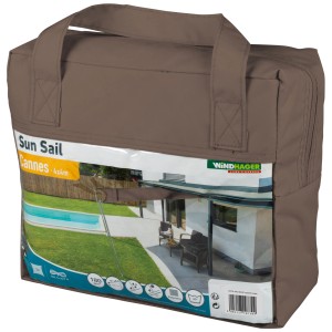 Voile d'ombrage Windhager Cannes emballée, carrée, 4x4 m, couleur taupe.