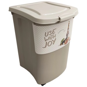 Conteneur pour aliments pour animaux Rotho Archie Beige 38L avec couvercle et roulettes.