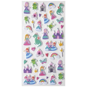 Mini-Sticker Puffy Prinzessin: Bogen mit 3D-Aufklebern mit Prinzessinnen, Schlössern und Märchenmotiven.