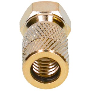 Connettore F Schwaiger dorato a vite da 6,5 mm per cavo coassiale.