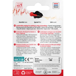 Protections auditives Alpine Work Safe, rouge/noir, réutilisables pour un travail en sécurité.