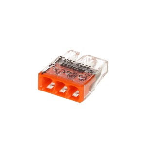 Morsetto Wago a 3 poli, rosso, per connessioni sicure dei cavi negli impianti elettrici.