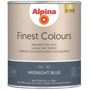 Alpina Finest Colours Lack Midnight Blue, 750ml Dose. Edelmatter Buntlack für Innen.