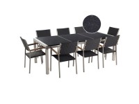 Beliani Gartenmöbel Set mit 8 Stühlen Grosseto Naturstein Poliert Rattan Schwarz