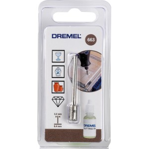 Punta diamantata per vetro Dremel 663 in blister con olio, adatta per miniutensili.