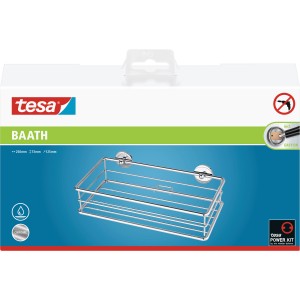 Tesa Baath Plus étagère de douche chromée. Rangement de douche mural sans perçage.