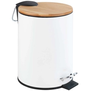 Wenko Tortona bianco 3 l pattumiera a pedale con coperchio in bambù per bagno e cucina.
