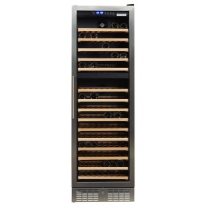 Kibernetik Weinklimaschrank WKH168F01 mit Chromrahmen, Glastür, Buchenholzregalen und digitaler Anzeige für Weinlagerung.