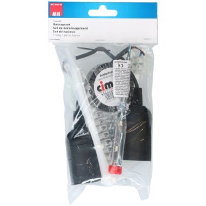 Kit de déménagement 7 pièces pour installation de lampes : douilles, ruban isolant, bornes, tournevis, colliers de serrage.