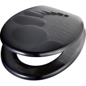 Sedile WC baliv Comala II grigio con chiusura ammortizzata e motivo a pietra.