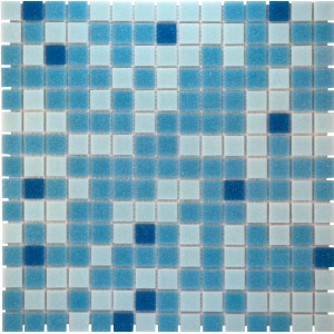 Mosaïque en verre Blue Mix Light, 33x33cm. Carreaux de mosaïque carrés dans différentes nuances de bleu.