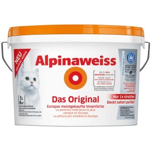 Secchio di Alpinaweiss Das Original, pittura murale bianca anti-goccia, 1 litro.