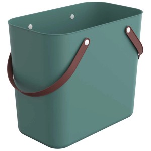 Rotho Multibag Albula verde Mistletoe, 25 l, con manici marroni. Pratico cesto per la spesa.