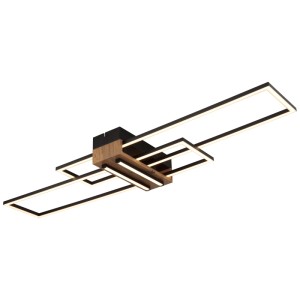 Plafonnier LED moderne Dakari en noir mat/marron foncé, 40W, 1920lm. Aspect bois.
