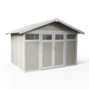 Abri de jardin Grosfillex Utility7,5 gris-vert : Abri en plastique avec double porte.