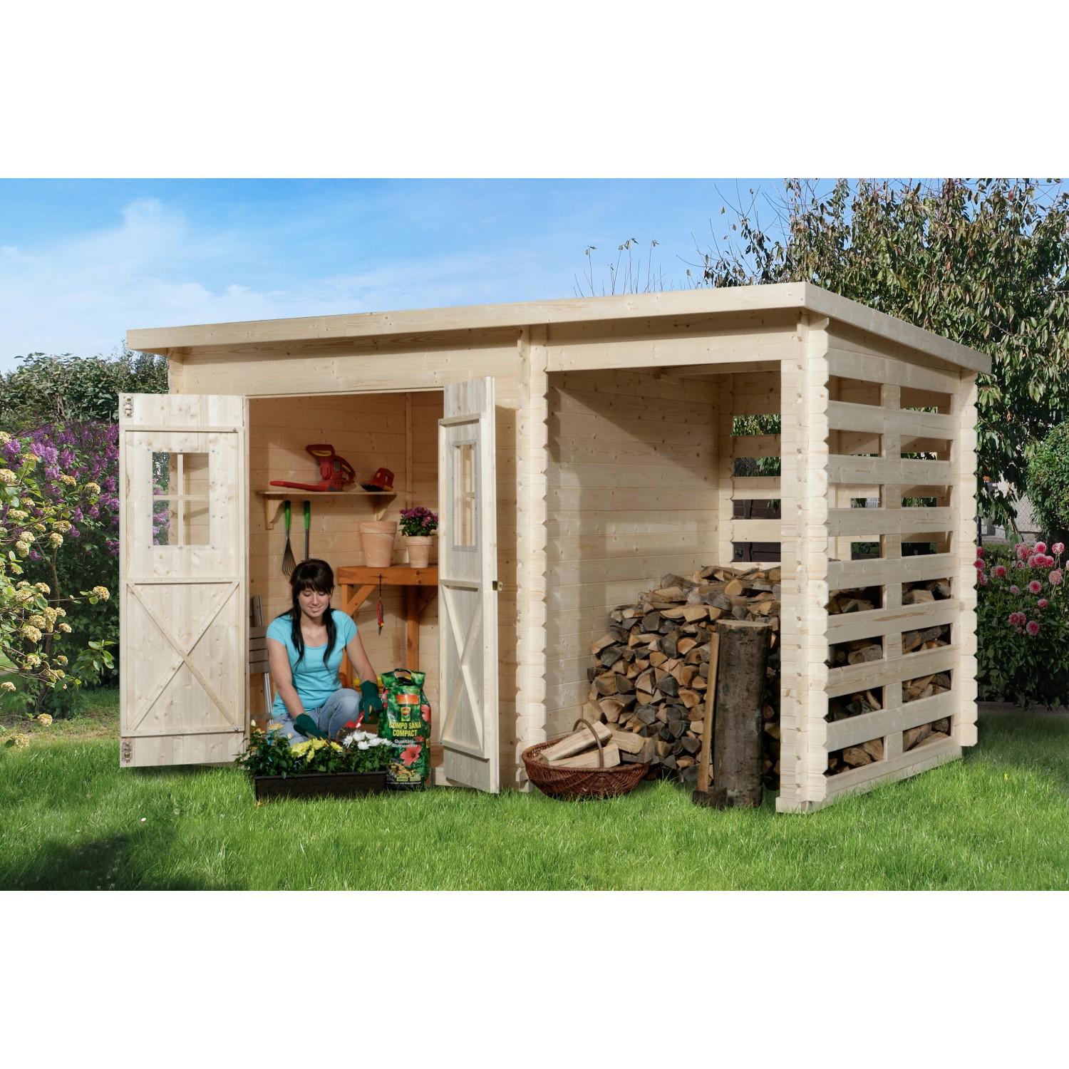OBI HolzGartenhaus Cortina B mit Anbau 130 cm / 330 x 200 cm kaufen