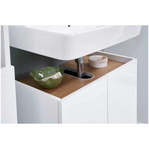 Meuble sous-vasque Pelipal Serie 947, blanc avec accents chêne, suspendu.