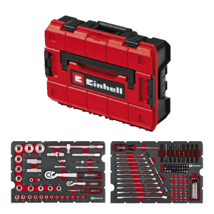 Einhell Coffret d'outils de mécanicien E-Case, 201 pièces, avec assortiment d'outils dans une mallette rouge.