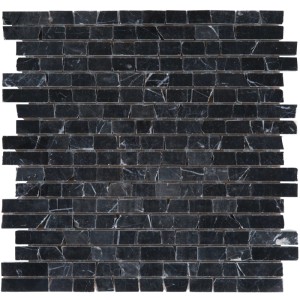 Euro Stone Nero Marquina Brick, mosaïque en marbre noir poli.