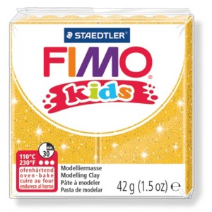 Fimo Kids Modelliermasse Glitter Gold, 42g Packung, ofenhärtend.