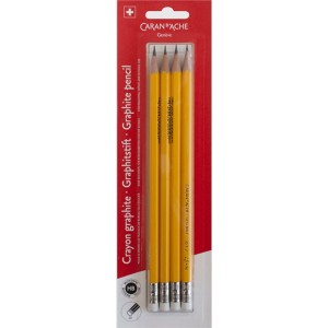 Caran d'Ache Graphitstift 351 HB mit Radiergummi 4 Stk.