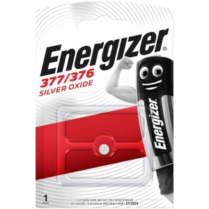 Pila a bottone Energizer 377/376 in blister. Batteria per orologi e piccoli dispositivi.