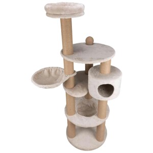 Arbre à chat Trixie Nigella gris clair, 177 cm de haut, avec plateformes, grotte et poteaux en sisal.