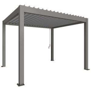 Biohort Pergola 3,5x3 m, grigio quarzo/argento metallizzato, copertura per patio con lamelle regolabili.