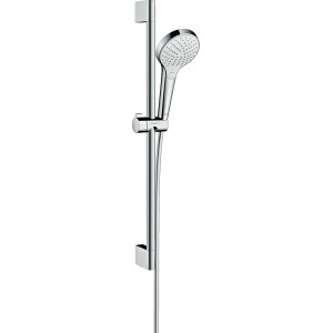 Ensemble de douche Hansgrohe Croma Select S Vario, barre 65 cm, Blanc/Chrome, avec douchette et flexible.