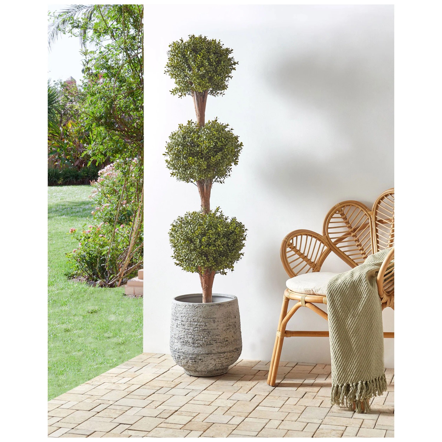 Beliani Kunstpflanze Buxus Ball Tree Grn Hhe 120 cm
