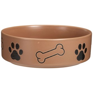 Gamelle pour chien en grès multicolore avec motif patte et os, Ø 18 cm.