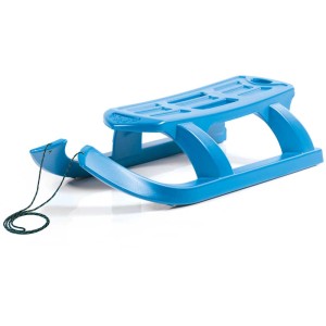 Slittino Arrow blu in plastica per divertimento invernale.