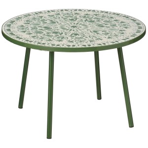 Tavolino laterale verde Bologna di Mica Decorations in ferro con motivo, altezza 58 cm.
