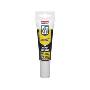 Adesivo Soudal Fix All Turbo, tubo bianco, ideale per incollaggi rapidi.