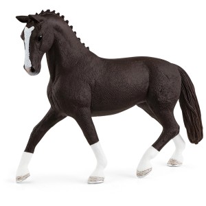 Detailgetreue Schleich Hannoveraner Stute Rappe, schwarzes Spielzeugpferd mit weißen Abzeichen.