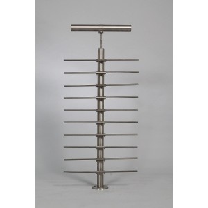 Poteau de garde-corps en acier inoxydable V2A, hauteur 85 cm, avec 5 barres rondes pour montage par le haut.