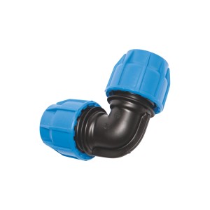 Coude à 90° LUX-TOOLS pour tubes PE (Ø 32 mm) en plastique, pour le raccordement de systèmes d'eau froide.