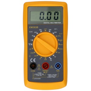Multimètre numérique jaune EM393B pour mesure de tension.