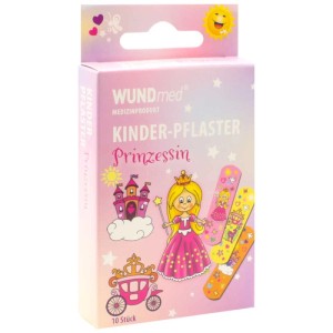 Wundmed Kinderpflaster Prinzessin, 10 Stück, mit bunten Motiven auf der Verpackung.