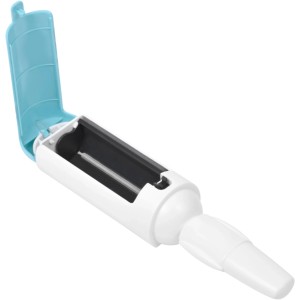 Spazzola per peli di animali Velvet Brush bianca con scomparto aperto per una facile pulizia.