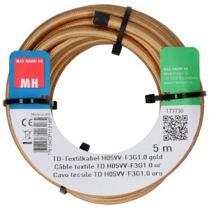 Cavo tessile TD H05VV-F oro 3x1 mm², lunghezza 5 m, arrotolato.