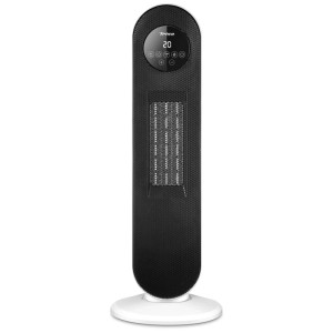 Termoventilatore Trisa Cozy Air 2in1, 2000W, nero, con display digitale e base bianca.