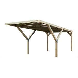 Weka Y-Single Carport Mugello A in legno trattato a pressione con tetto piatto e quattro pali.