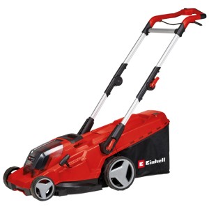 Tagliaerba a batteria Einhell GP-CM 36/41 Li con batteria e cesto di raccolta.