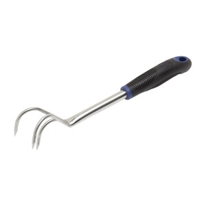Zappetta manuale LUX Comfort in acciaio inox con 3 denti e manico ergonomico per giardinaggio.