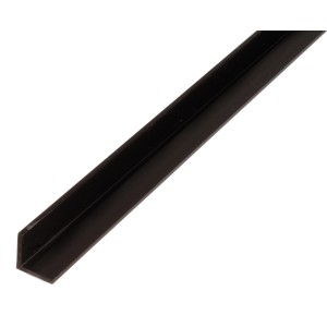 Schwarzes, gleichschenkliges Winkelprofil aus Kunststoff, 10x10x2600 mm.